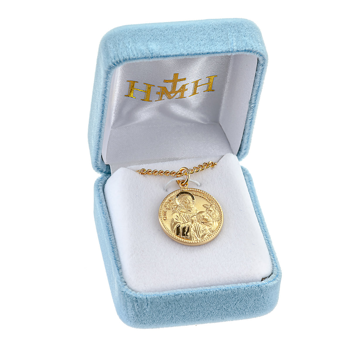Saint Benedict Round Gold Over Sterling Silver Medal Necklace | 16kt Gold Plated .925 Silver