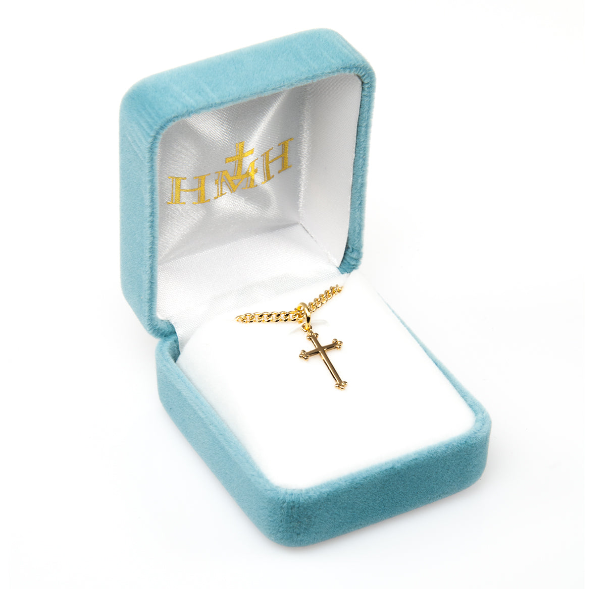 Gold Over Sterling Silver Small Budded Cross Necklace | 16kt Gold Plated .925 Silver