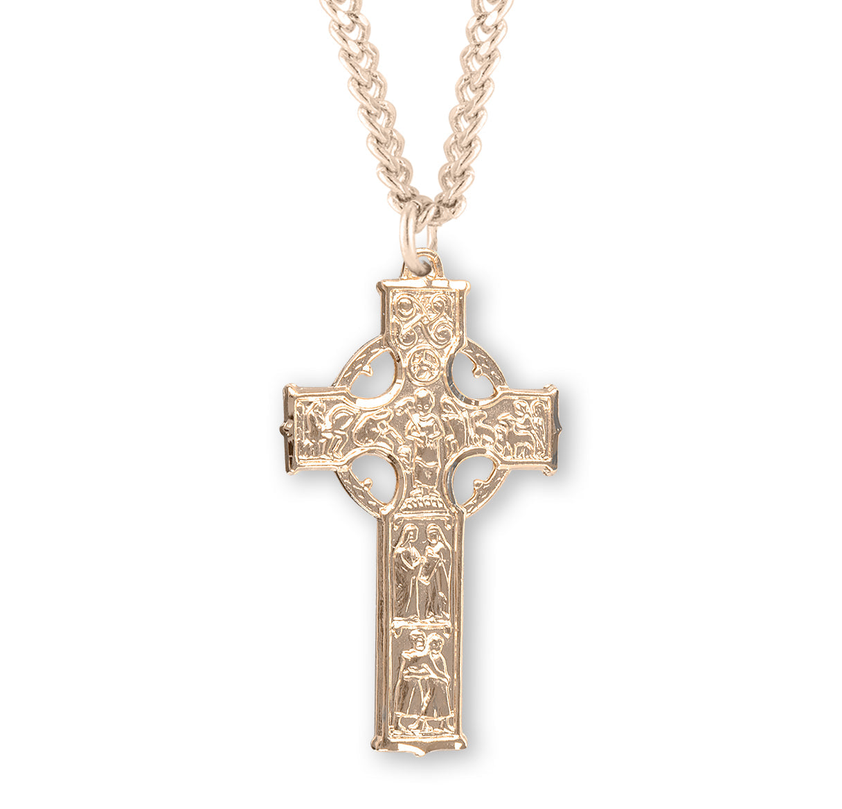 Gold Over Sterling Silver Irish Celtic Cross Necklace | 16kt Gold Plated .925 Silver