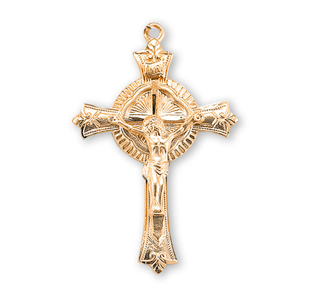 Gold Over Sterling Silver Fine Detailed Crucifix Necklace | 16kt Gold Plated .925 Silver