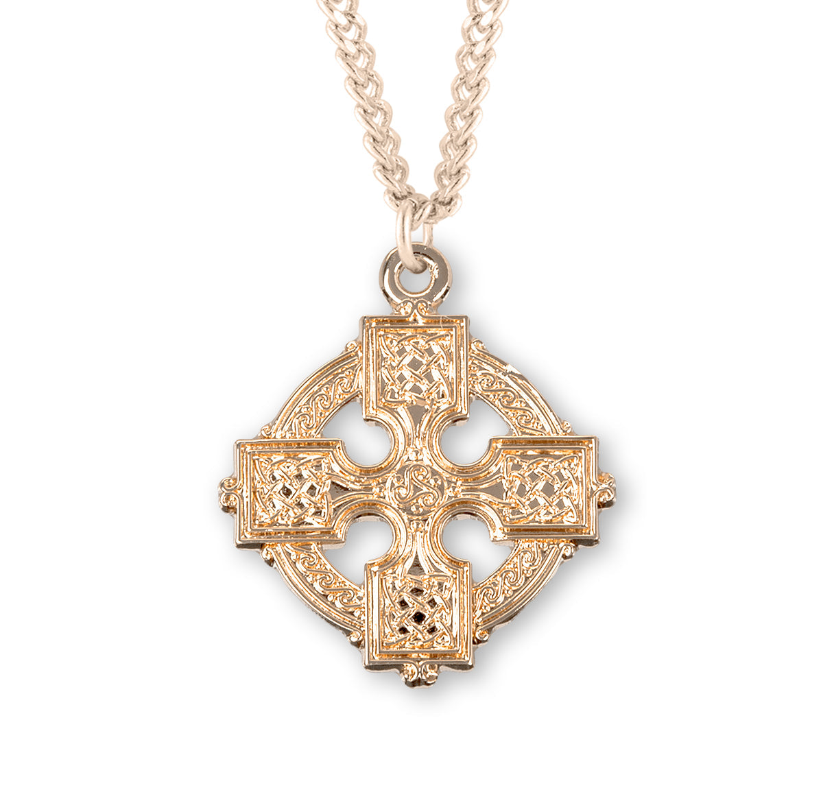 Gold Over Sterling Silver Irish Celtic Cross Necklace | 16kt Gold Plated .925 Silver