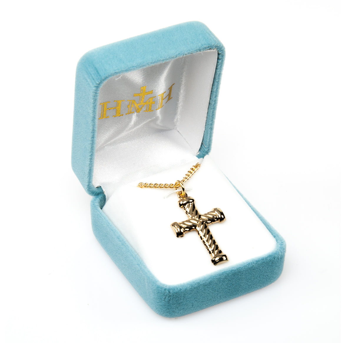 Gold Over Sterling Silver Twist Design Cross Necklace | 16kt Gold Plated .925 Silver