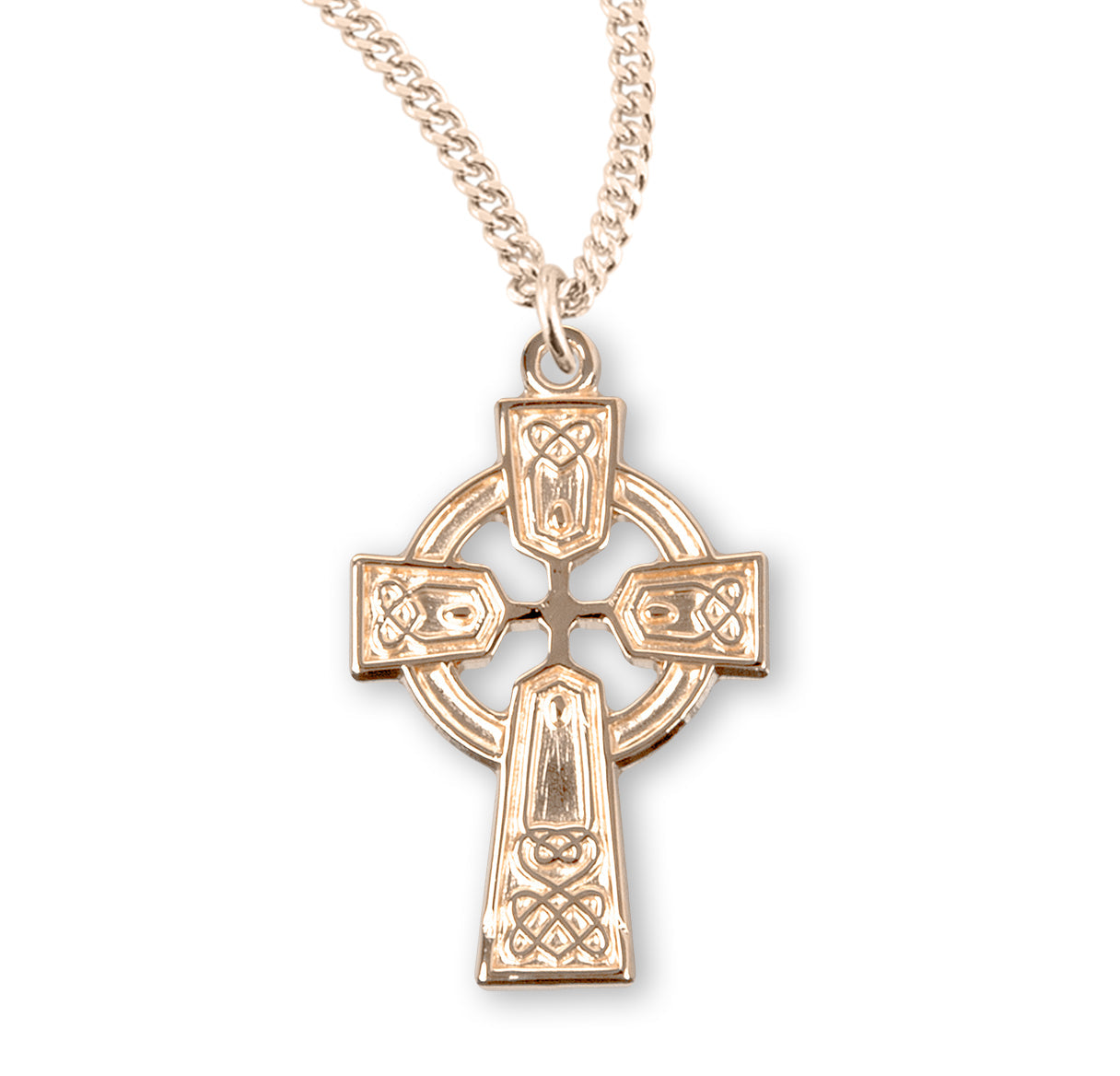 Gold Over Sterling Silver Irish Celtic Cross Pendant | 16kt Gold Plated .925 Silver