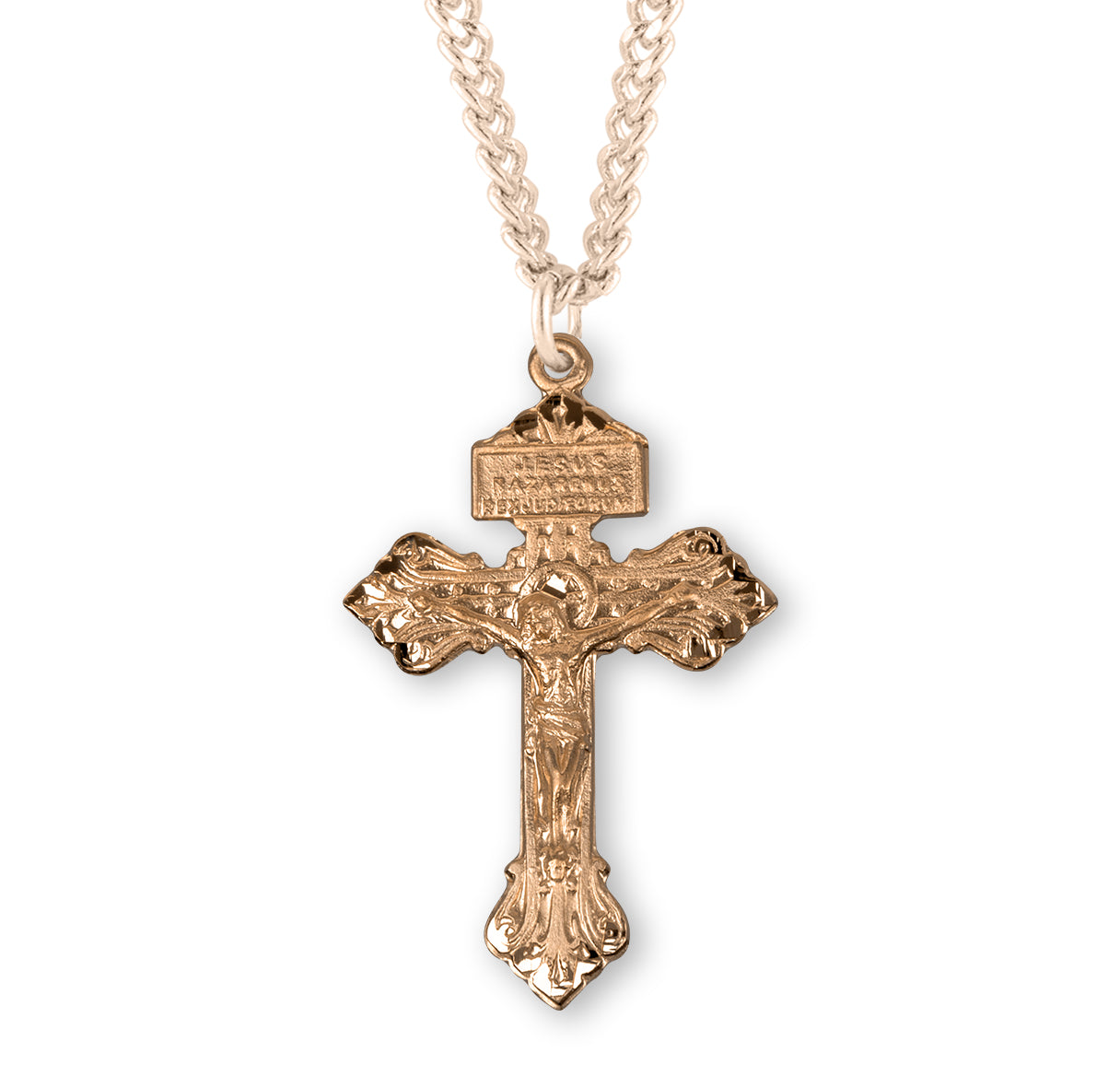 Gold Over Sterling Silver ""Pardon"" Crucifix Necklace | 16kt Gold Plated .925 Silver