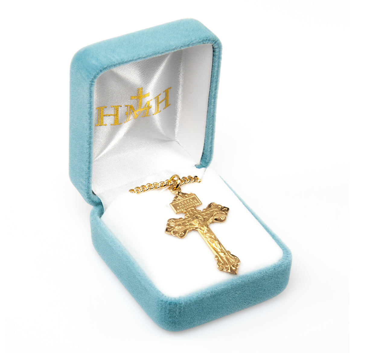 Gold Over Sterling Silver ""Pardon"" Crucifix Necklace | 16kt Gold Plated .925 Silver