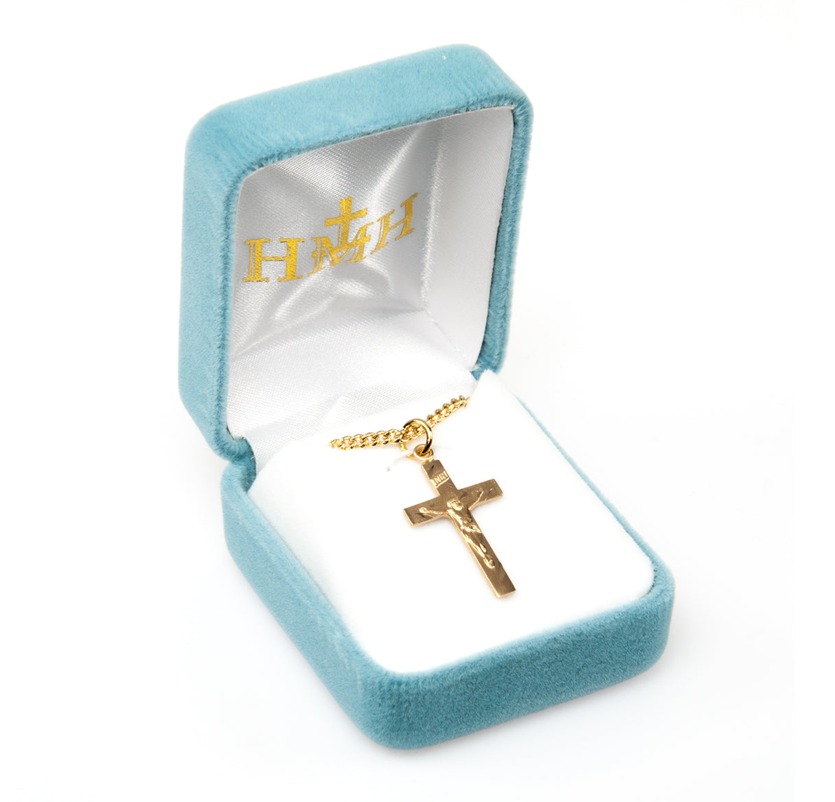 Basic Engraved Gold Over Sterling Silver Crucifix Necklace | 16kt Gold Plated .925 Silver