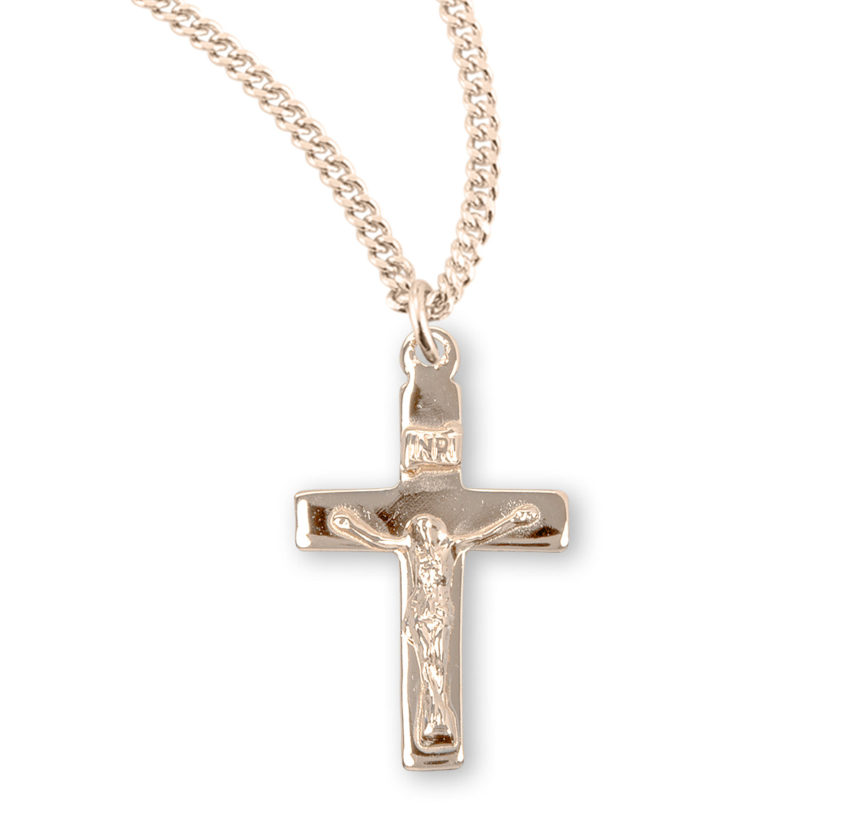Gold Over Sterling Silver Basic Crucifix Necklace | 16kt Gold Plated .925 Silver