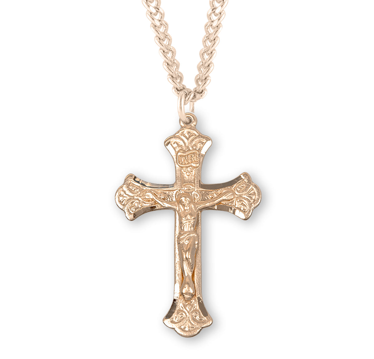 Fine Flared Gold Over Sterling Silver Crucifix Necklace | 16kt Gold Plated .925 Silver