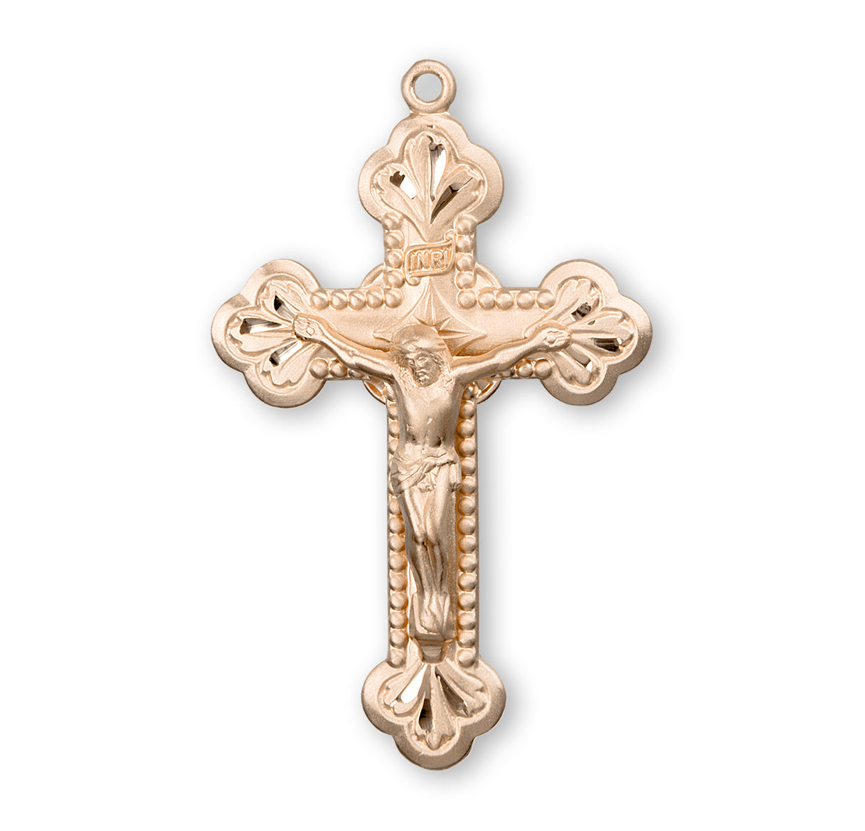 Gold Over Sterling Silver Budded Crucifix Necklace | 16kt Gold Plated .925 Silver
