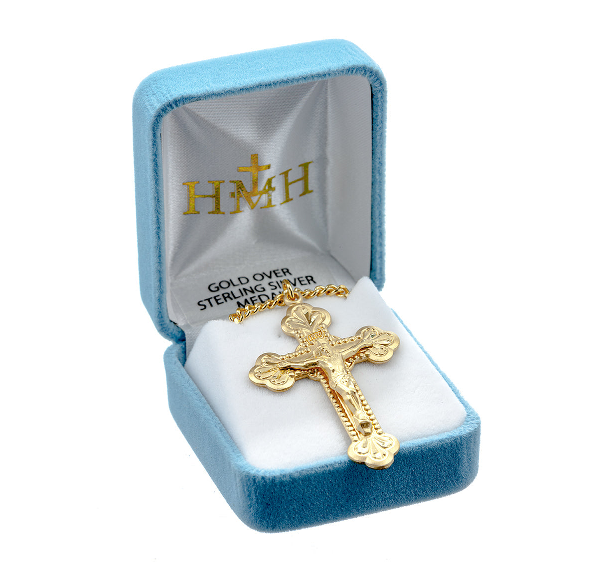 Gold Over Sterling Silver Budded Crucifix Necklace | 16kt Gold Plated .925 Silver