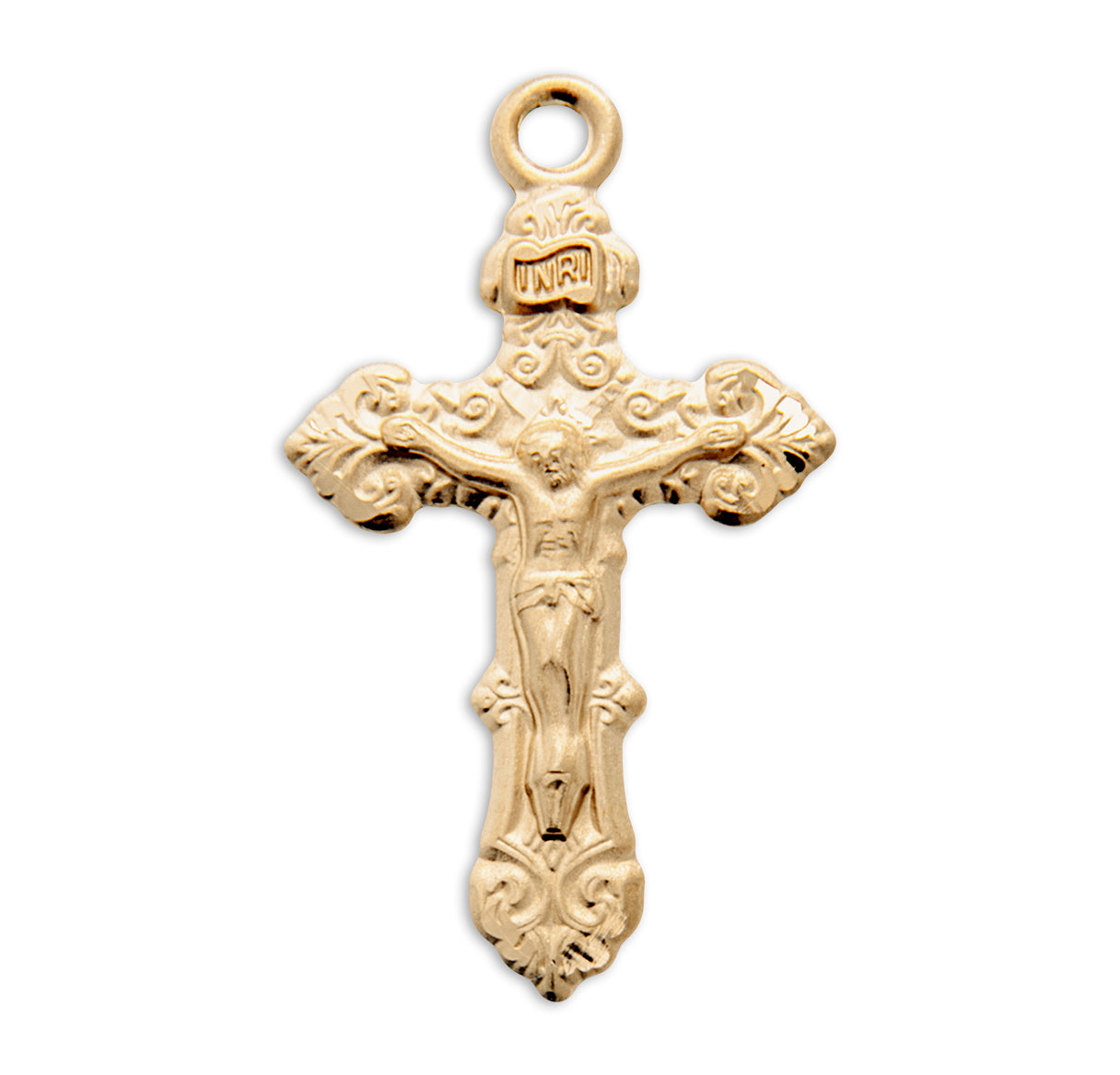 Gold Over Sterling Silver Fancy Filigree Crucifix Necklace | 16kt Gold Plated .925 Silver