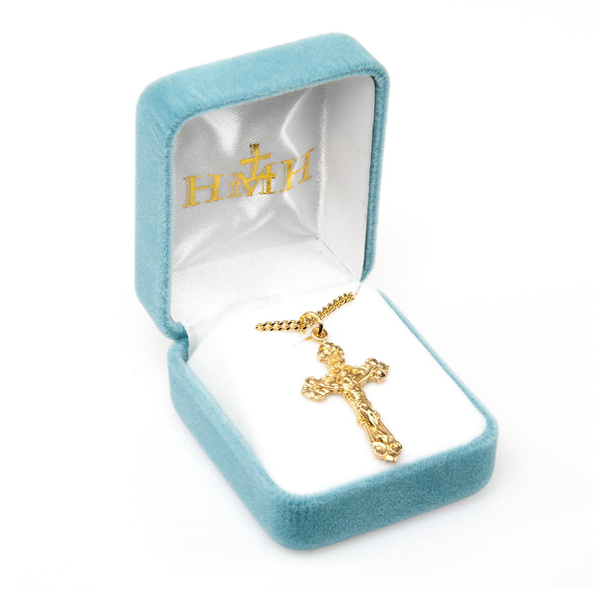 Gold Over Sterling Silver Fancy Filigree Crucifix Necklace | 16kt Gold Plated .925 Silver