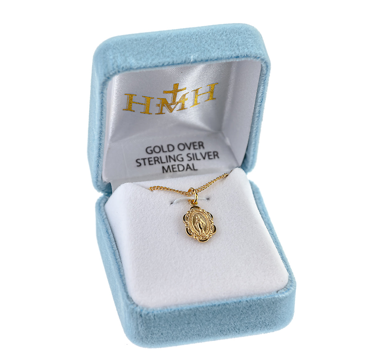 Gold Over Sterling Silver Oval Miraculous Medal Necklace | 16kt Gold Plated .925 Silver