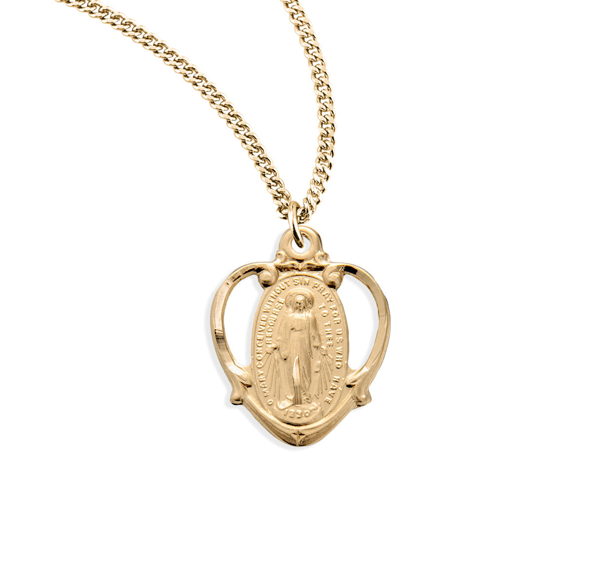 Gold Over Sterling Silver Miraculous Medal Necklace | 16kt Gold Plated .925 Silver