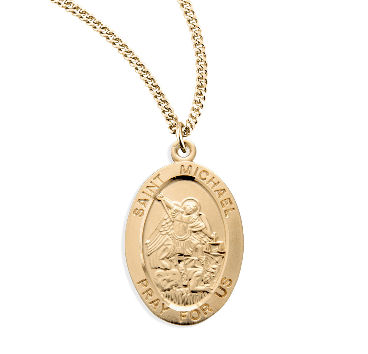 Patron Saint Michael Gold Over Sterling Silver Oval Medal Necklace | 16kt Gold Plated .925 Silver