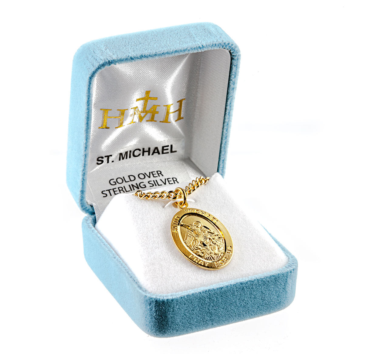 Patron Saint Michael Gold Over Sterling Silver Oval Medal Necklace | 16kt Gold Plated .925 Silver