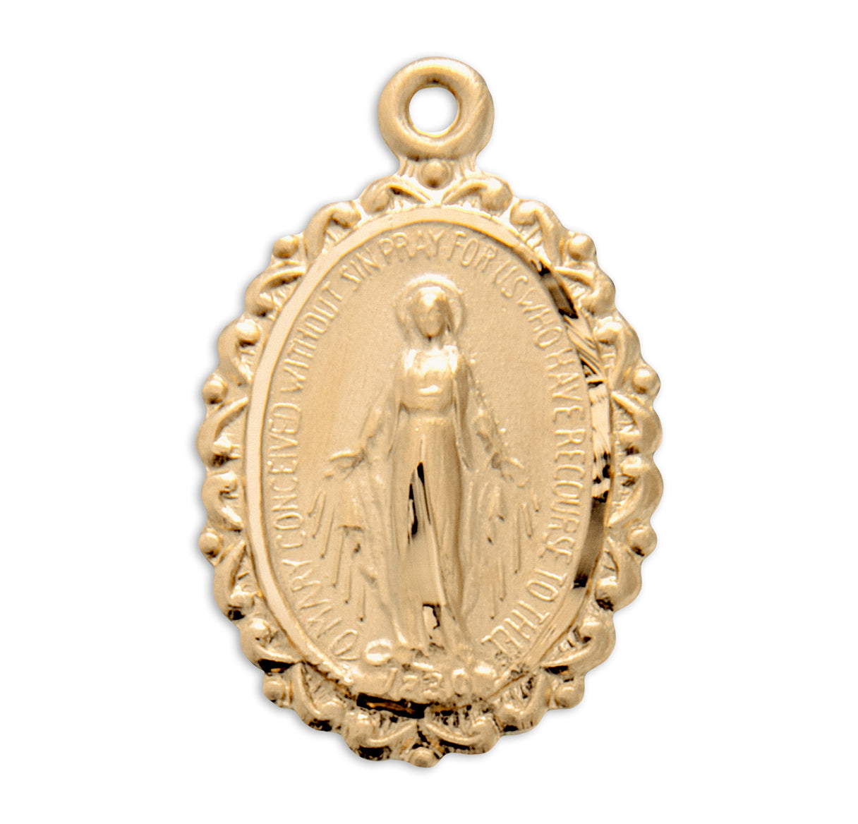Gold Over Sterling Silver Oval Miraculous Medal Necklace | 16kt Gold Plated .925 Silver