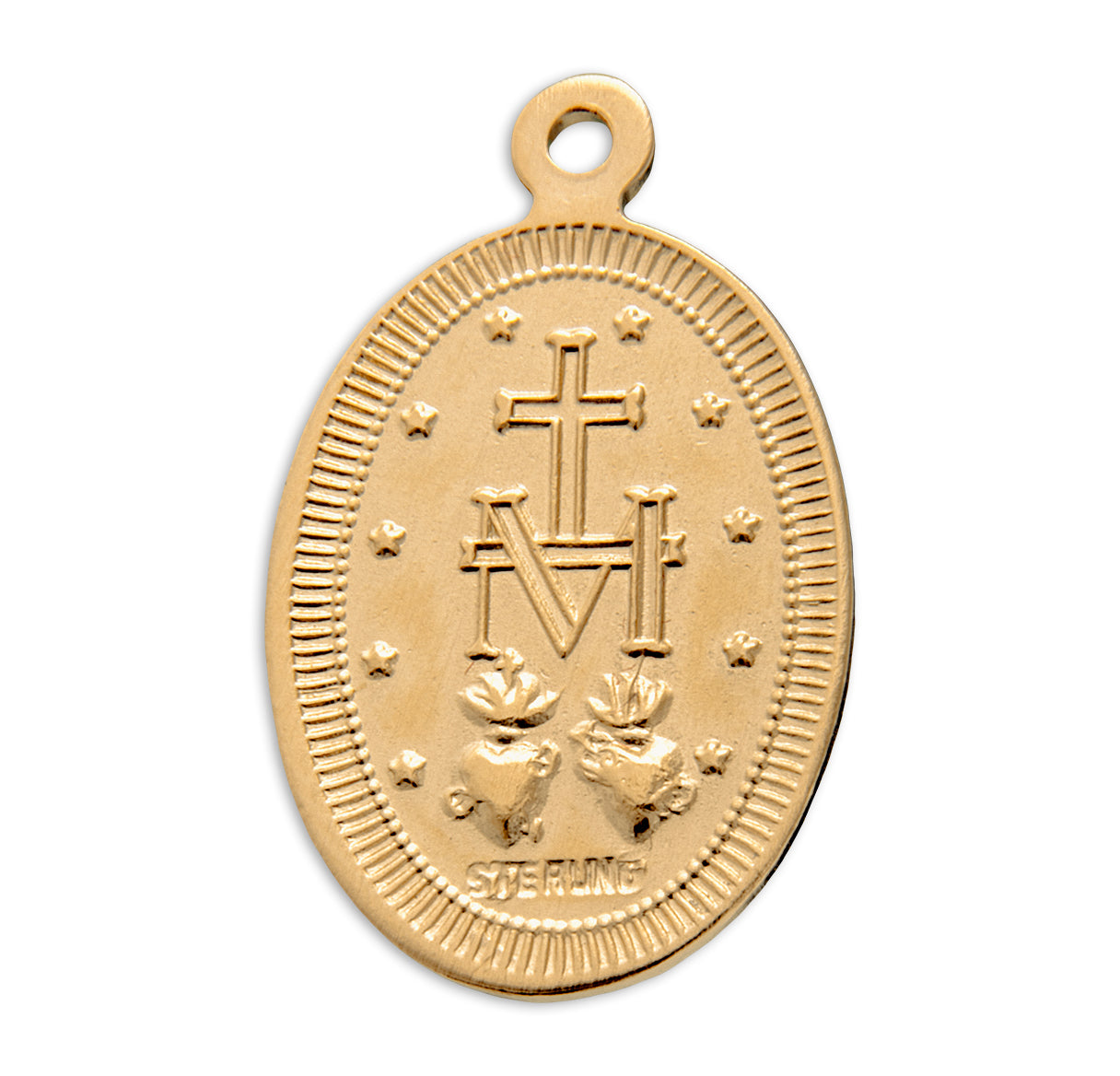 Gold Over Sterling Silver Oval Miraculous Medal Necklace | 16kt Gold Plated .925 Silver
