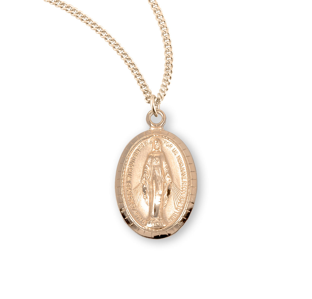 Gold Over Sterling Silver Oval Miraculous Medal Necklace | 16kt Gold Plated .925 Silver