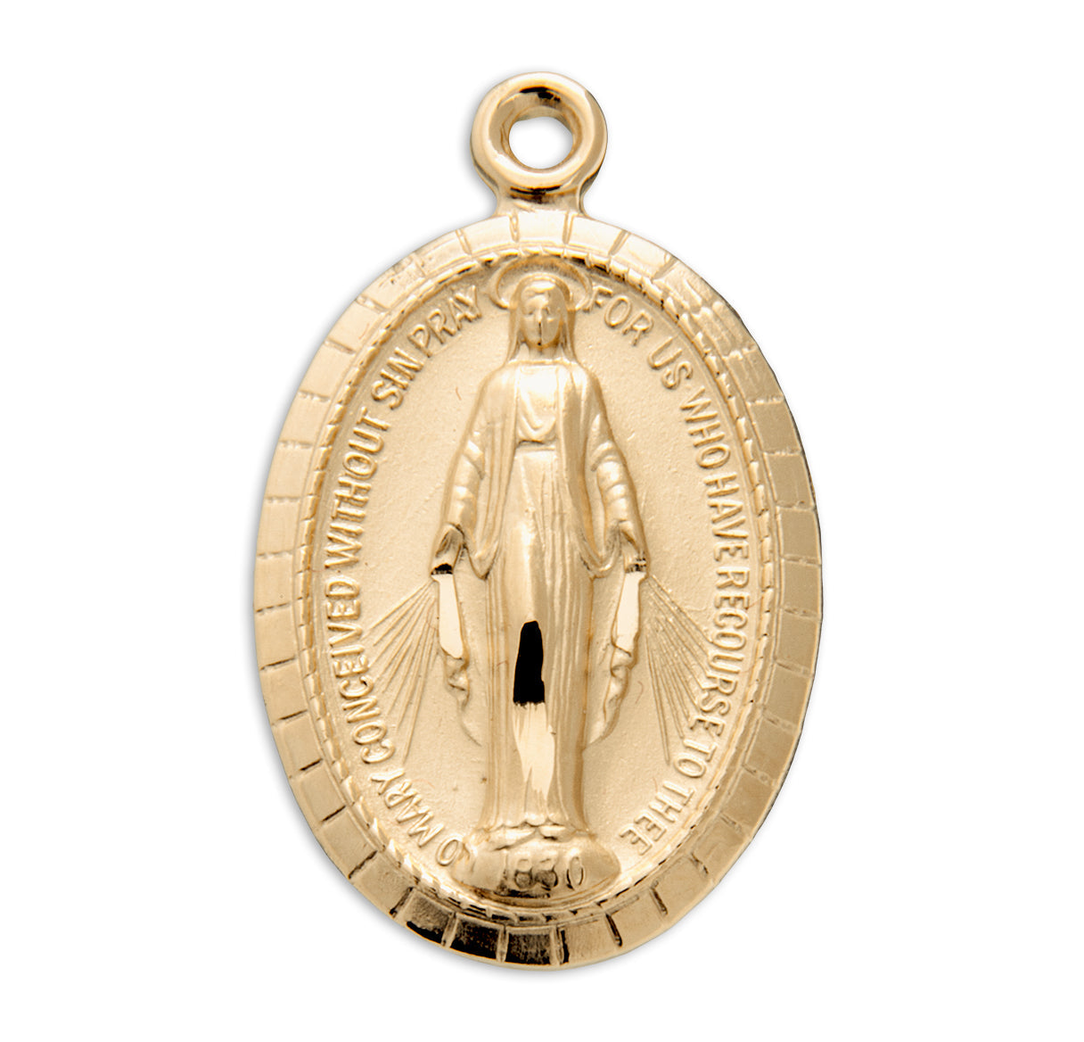 Gold Over Sterling Silver Oval Miraculous Medal Necklace | 16kt Gold Plated .925 Silver