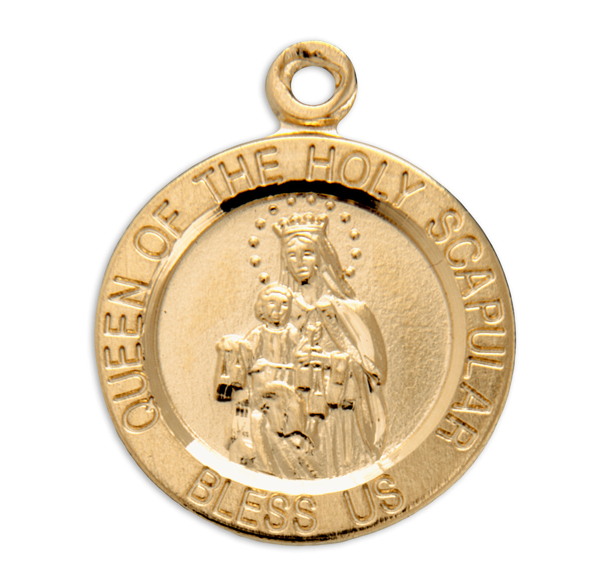 Holy Scapular Round Double Sided Gold Over Sterling Silver Medal Necklace | 16kt Gold Plated .925 Silver