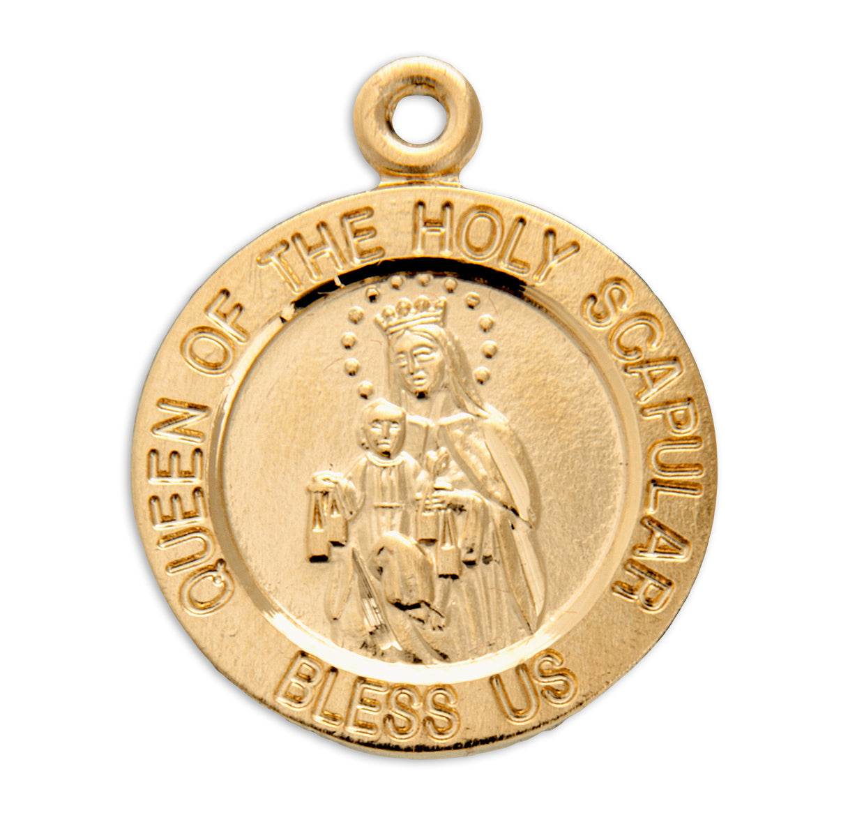 Holy Scapular Round Double Sided Gold Over Sterling Silver Medal Necklace | 16kt Gold Plated .925 Silver