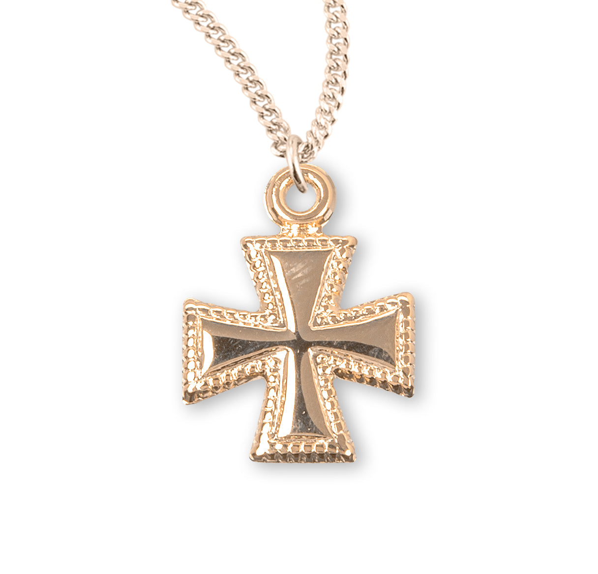Gold Over Sterling Silver Beaded Cross Necklace | 16kt Gold Plated .925 Silver