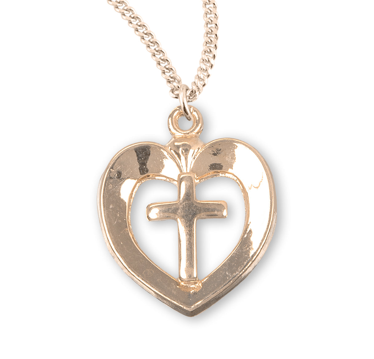 Gold Over Sterling Silver Heart with Cross Necklace | 16kt Gold Plated .925 Silver