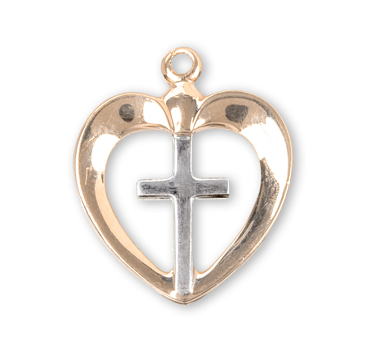 Two-tone Gold Over Sterling Silver Heart with Cross Necklace | 16kt Gold Plated .925 Silver