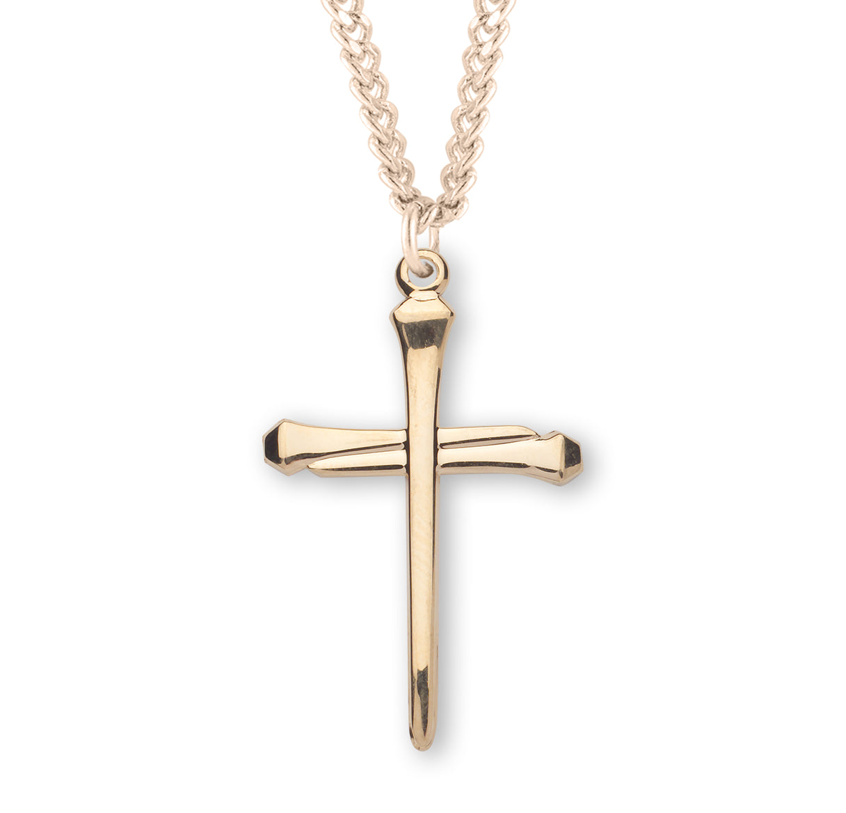 Gold Over Sterling Silver Nail Cross Necklace | 16kt Gold Plated .925 Silver