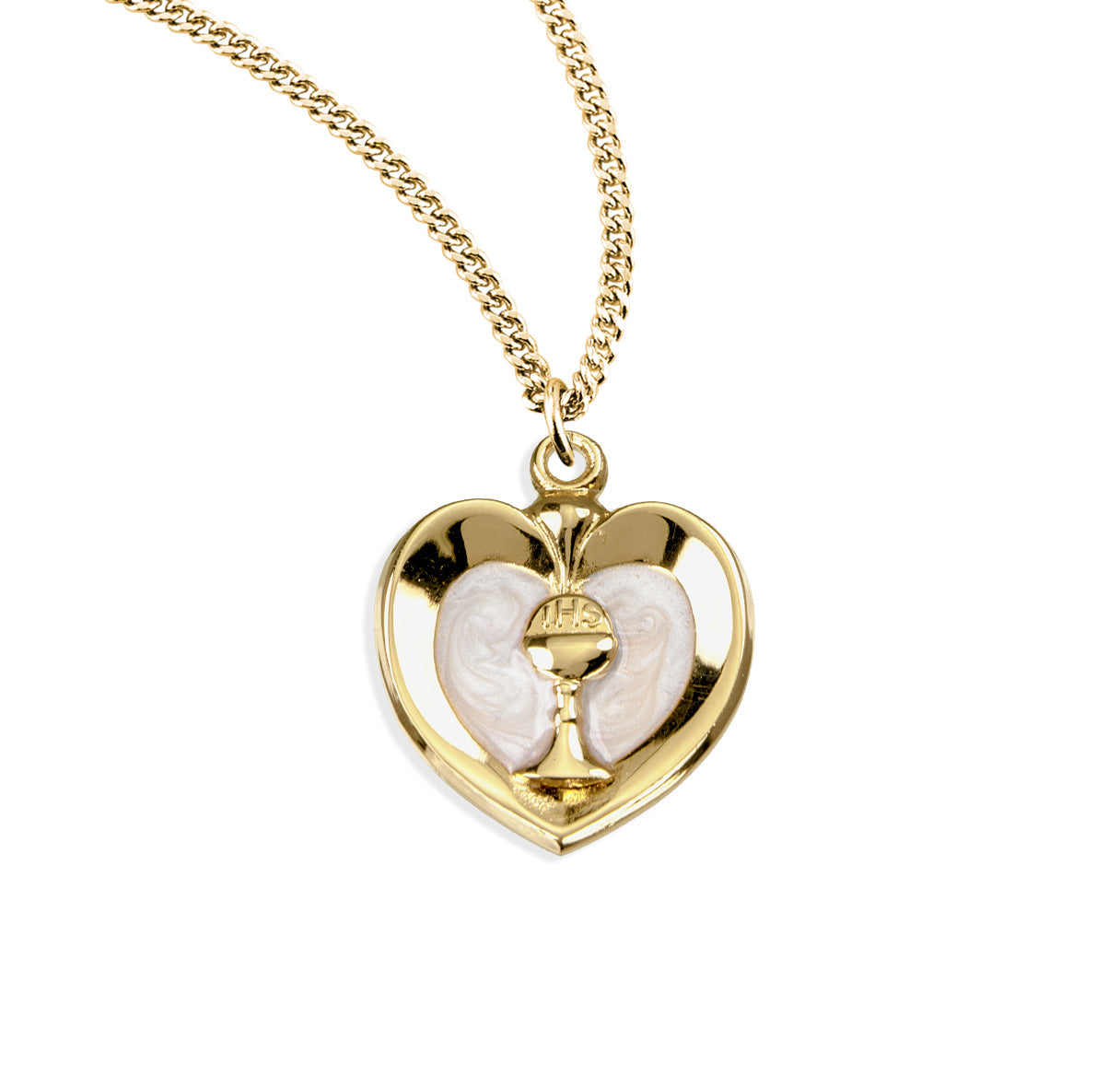 Gold Over Sterling Silver Chalice Heart Pendant with Pearl Epoxy | 16kt Gold Plated .925 Silver