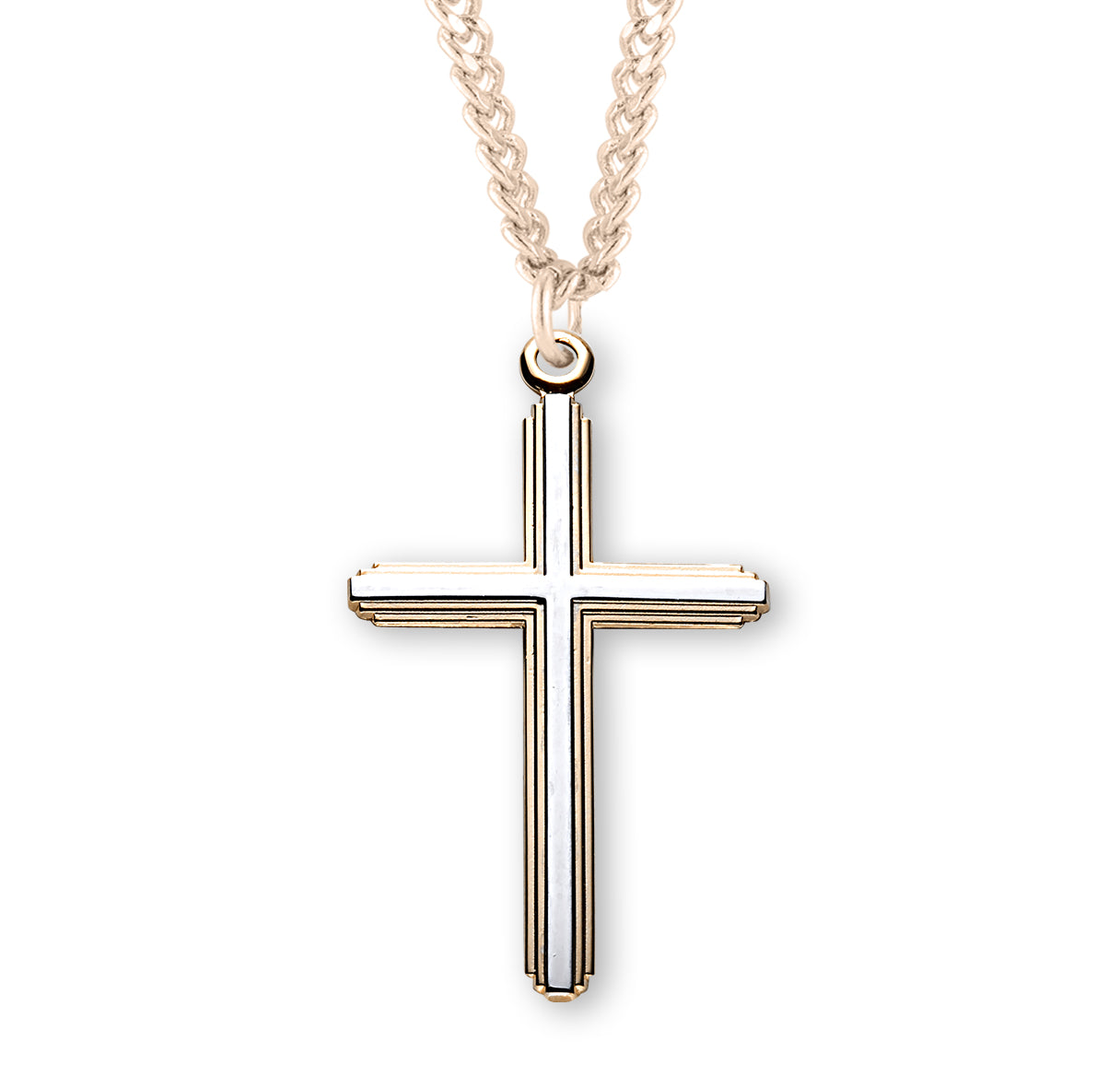Two-Tone Gold Over Sterling Silver Inlay Cross Necklace | 16kt Gold Plated .925 Silver
