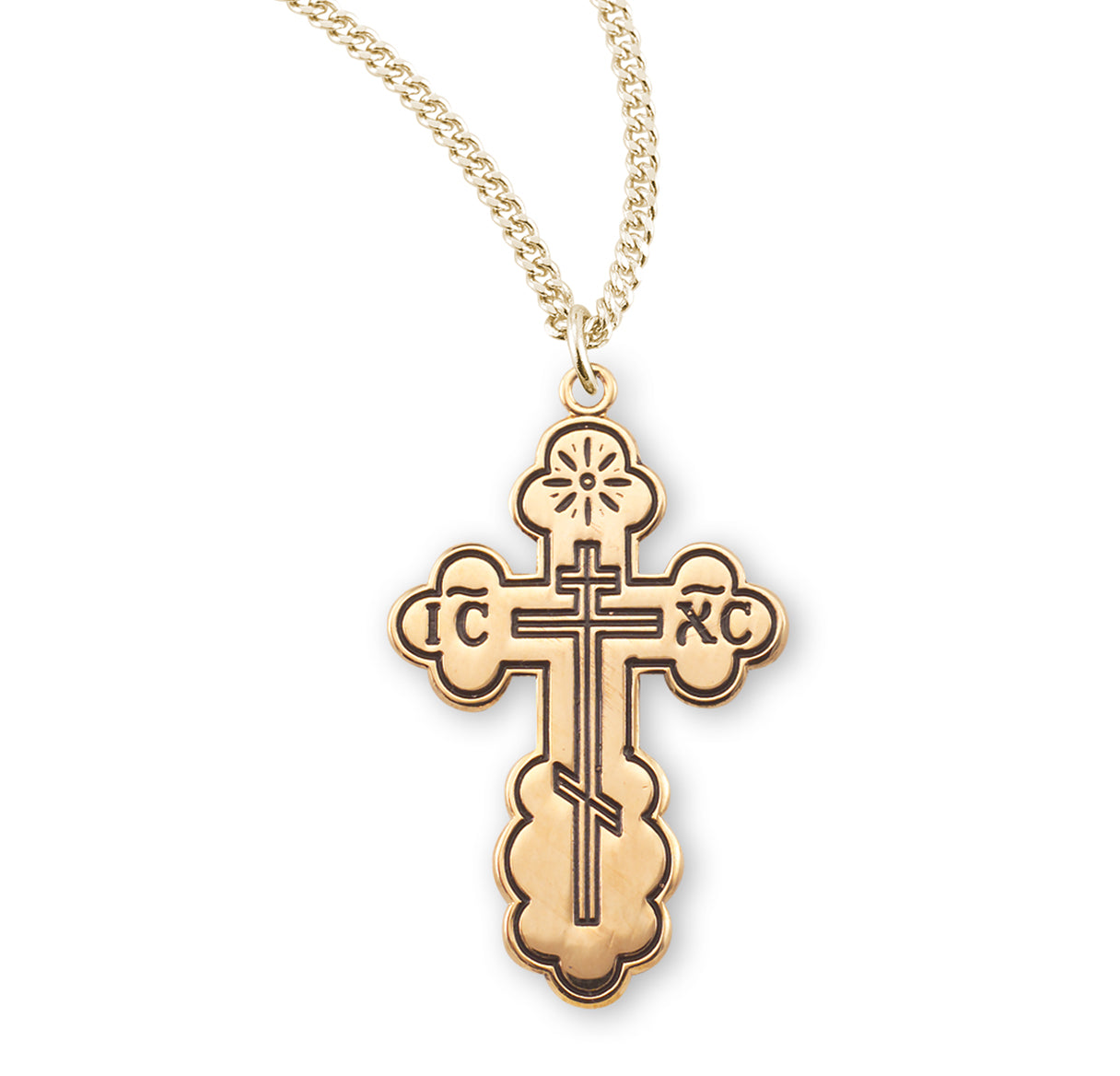 Gold Over Sterling Silver "Byzantine" Style Cross with Black Enamel Necklace | 16kt Gold Plated .925 Silver