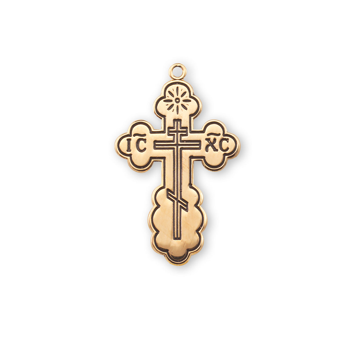 Gold Over Sterling Silver "Byzantine" Style Cross with Black Enamel Necklace | 16kt Gold Plated .925 Silver