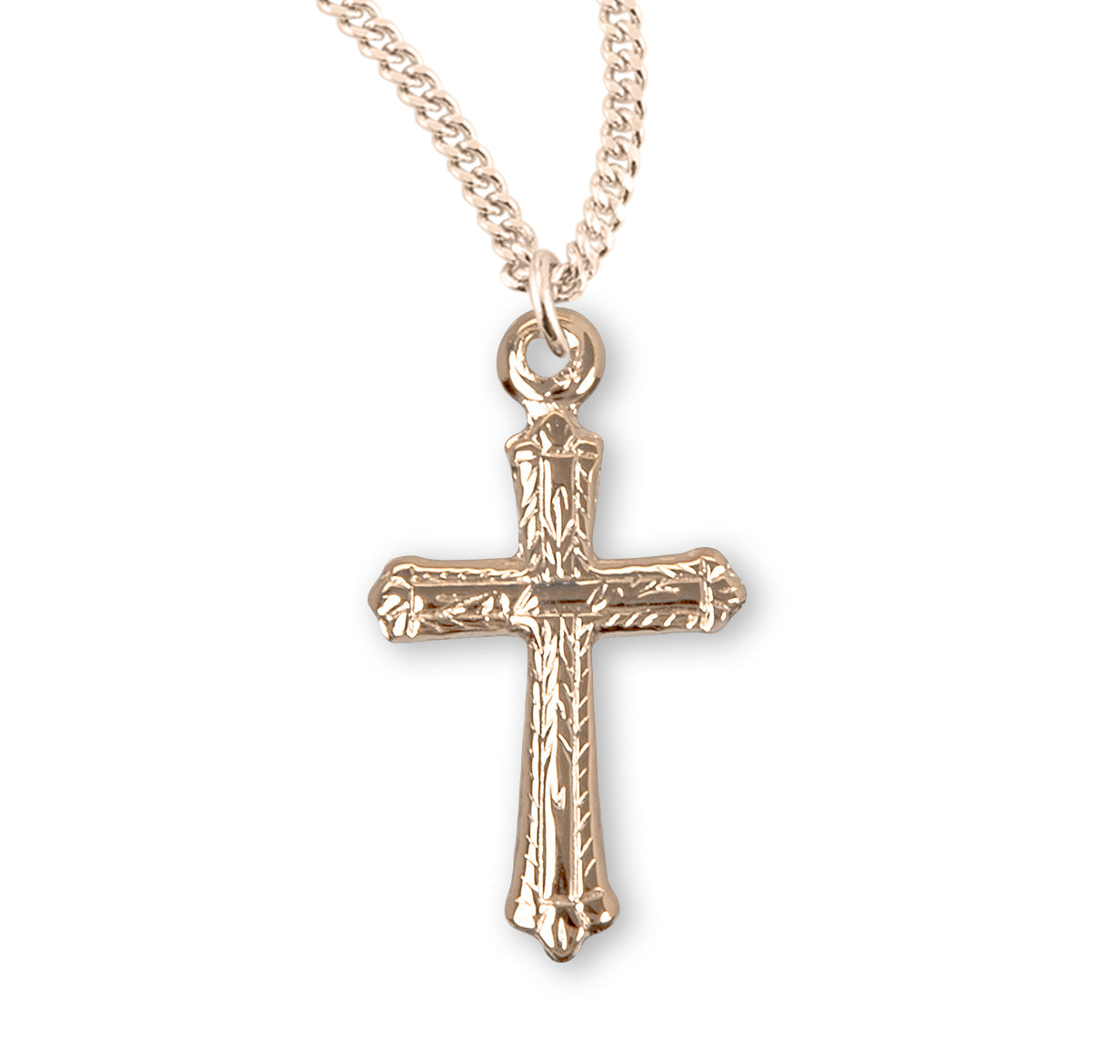 Gold Over Sterling Silver Detailed Cross Necklace | 16kt Gold Plated .925 Silver