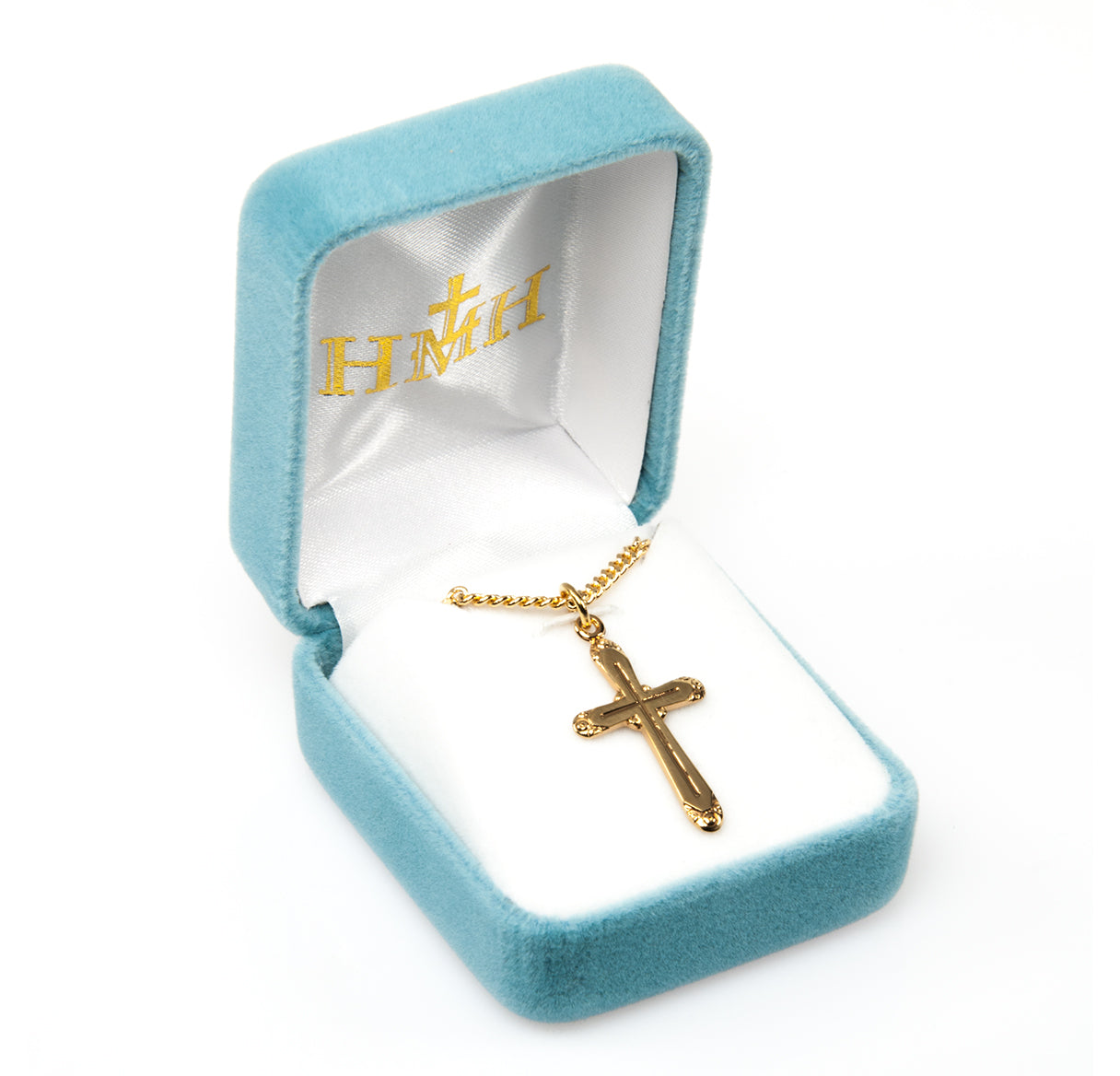 Gold Over Sterling Silver Rounded Edge Cross Necklace | 16kt Gold Plated .925 Silver