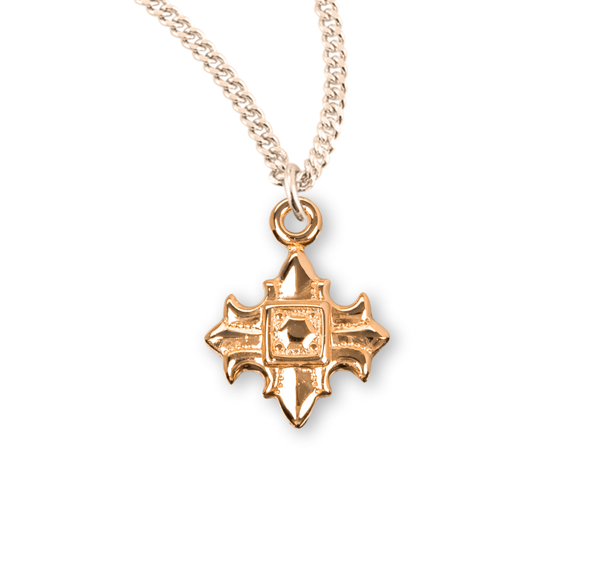 Gold Over Sterling Silver Fleur De Lis Cross Necklace | 16kt Gold Plated .925 Silver