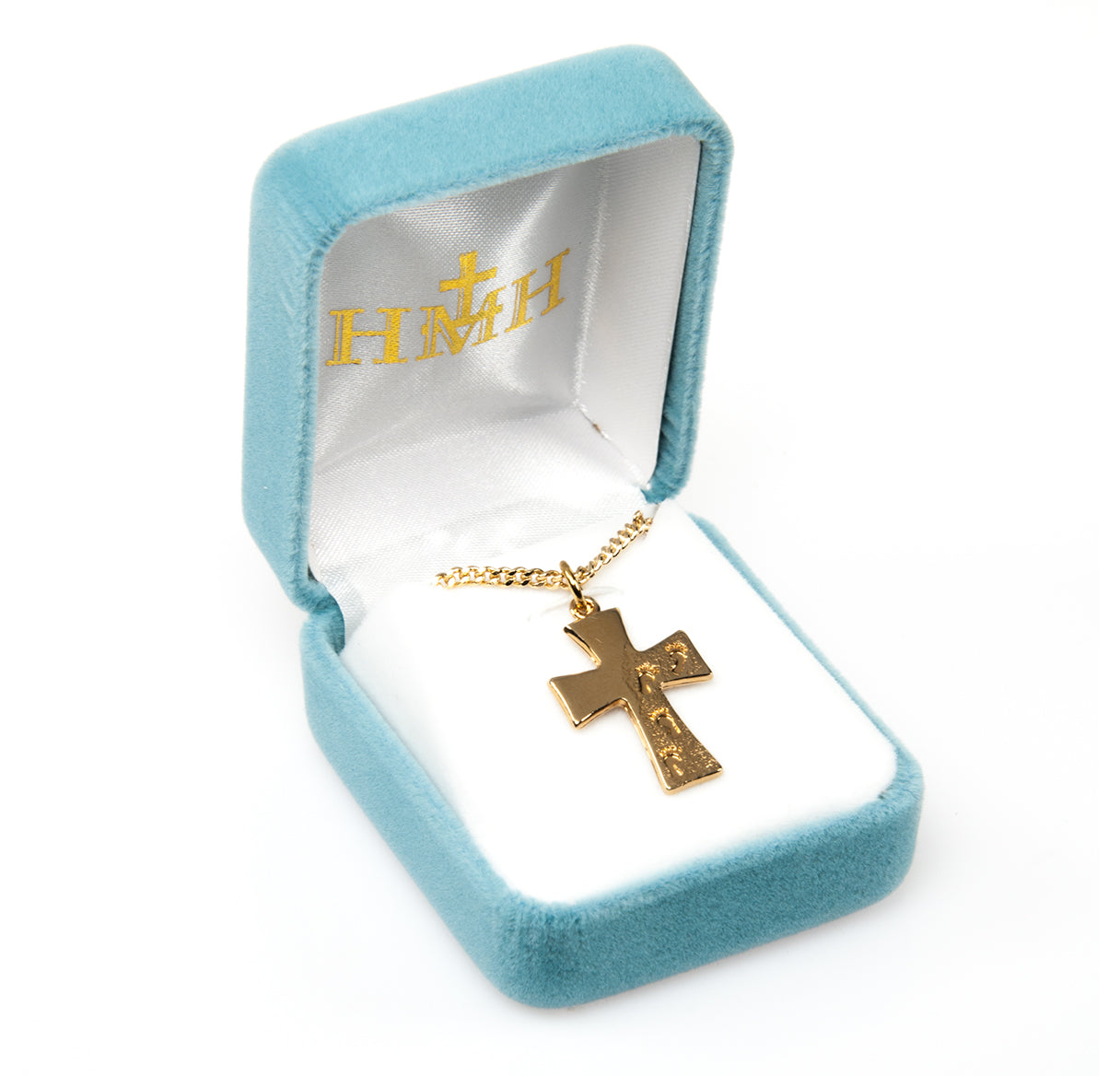 Gold Over Sterling Silver Footprints in the Sand Cross Necklace | 16kt Gold Plated .925 Silver