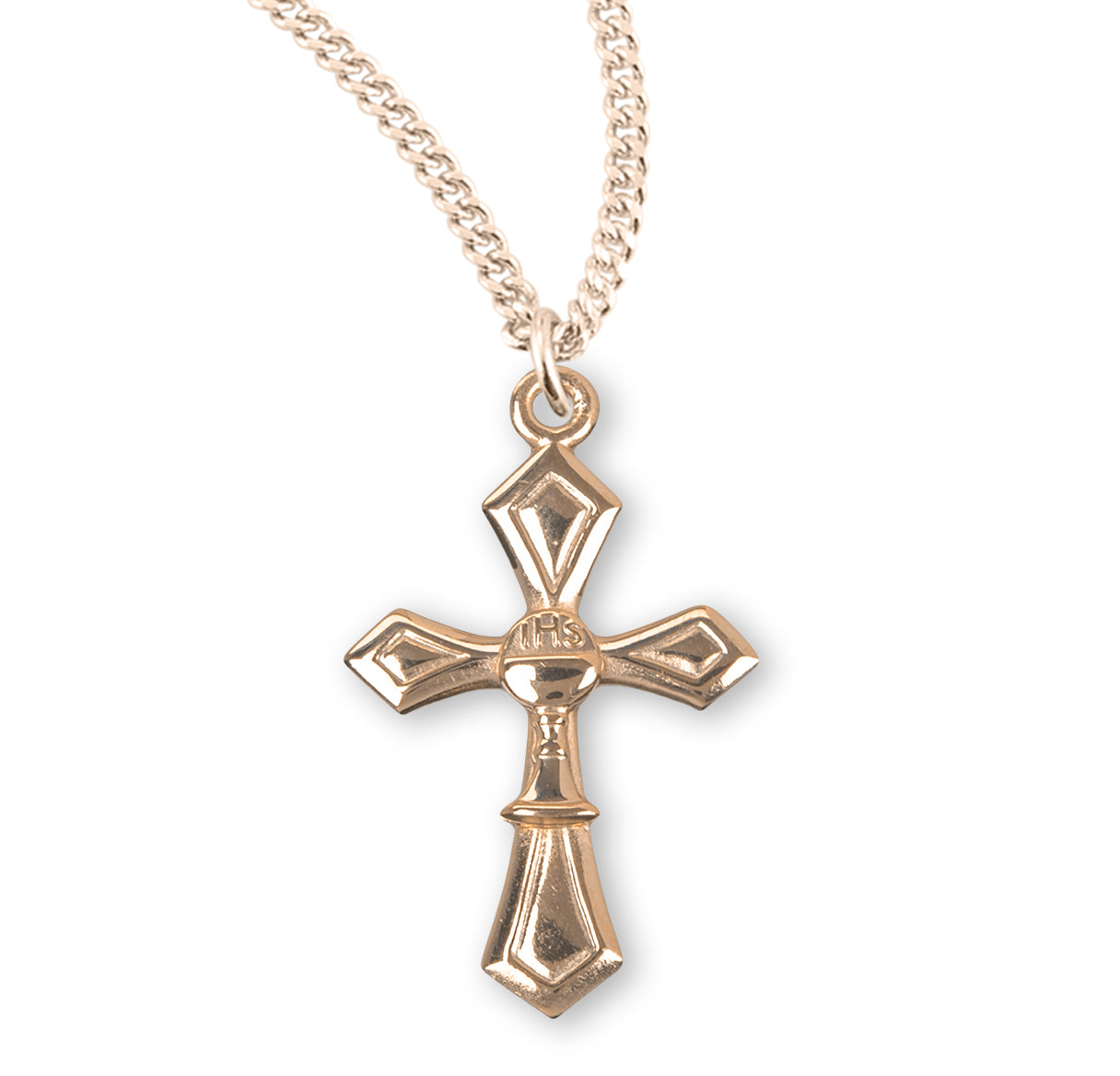 Gold Over Sterling Silver Cross with Chalice Necklace | 16kt Gold Plated .925 Silver
