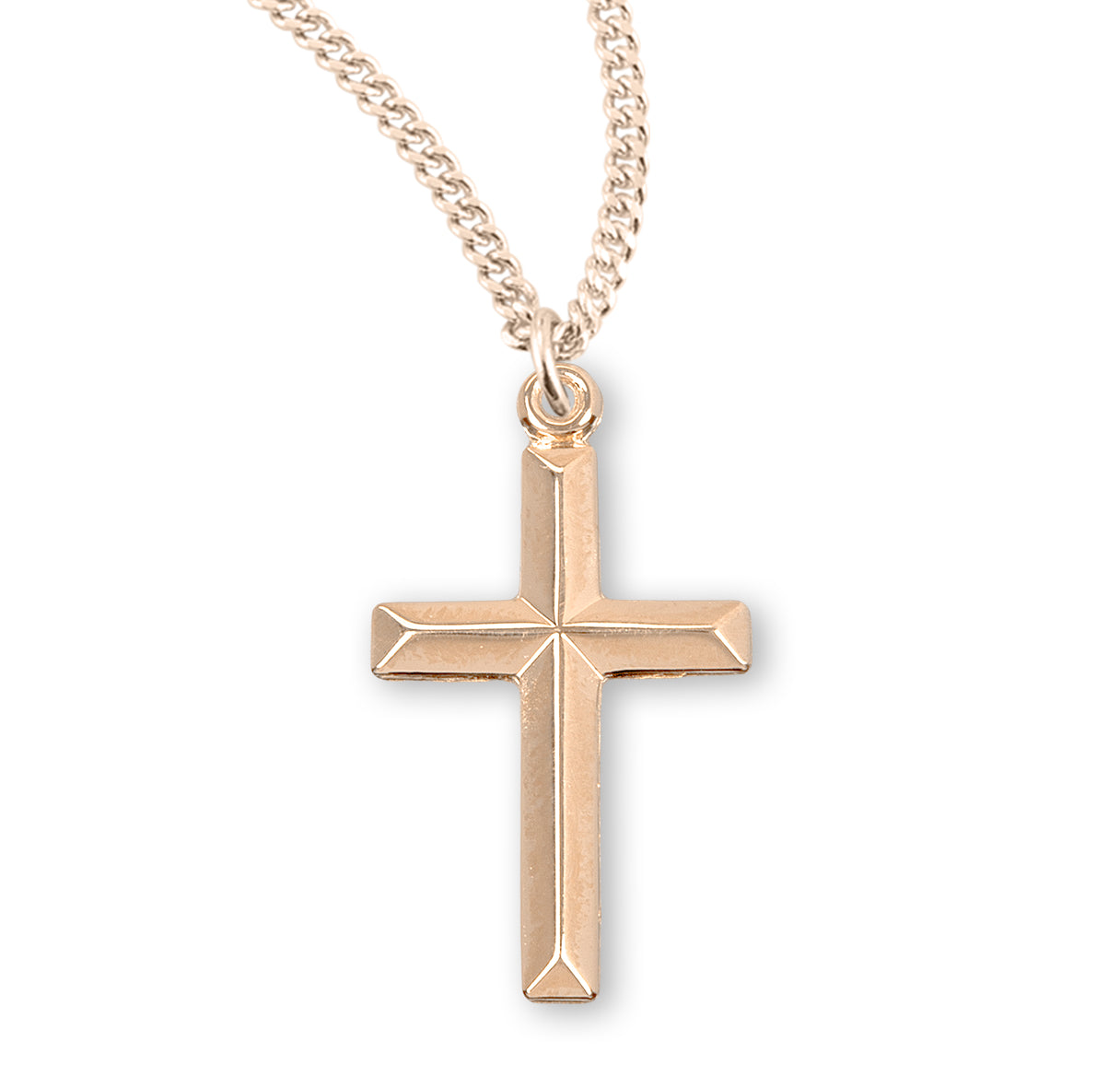Gold Over Sterling Silver Angle Edged Cross Necklace | 16kt Gold Plated .925 Silver