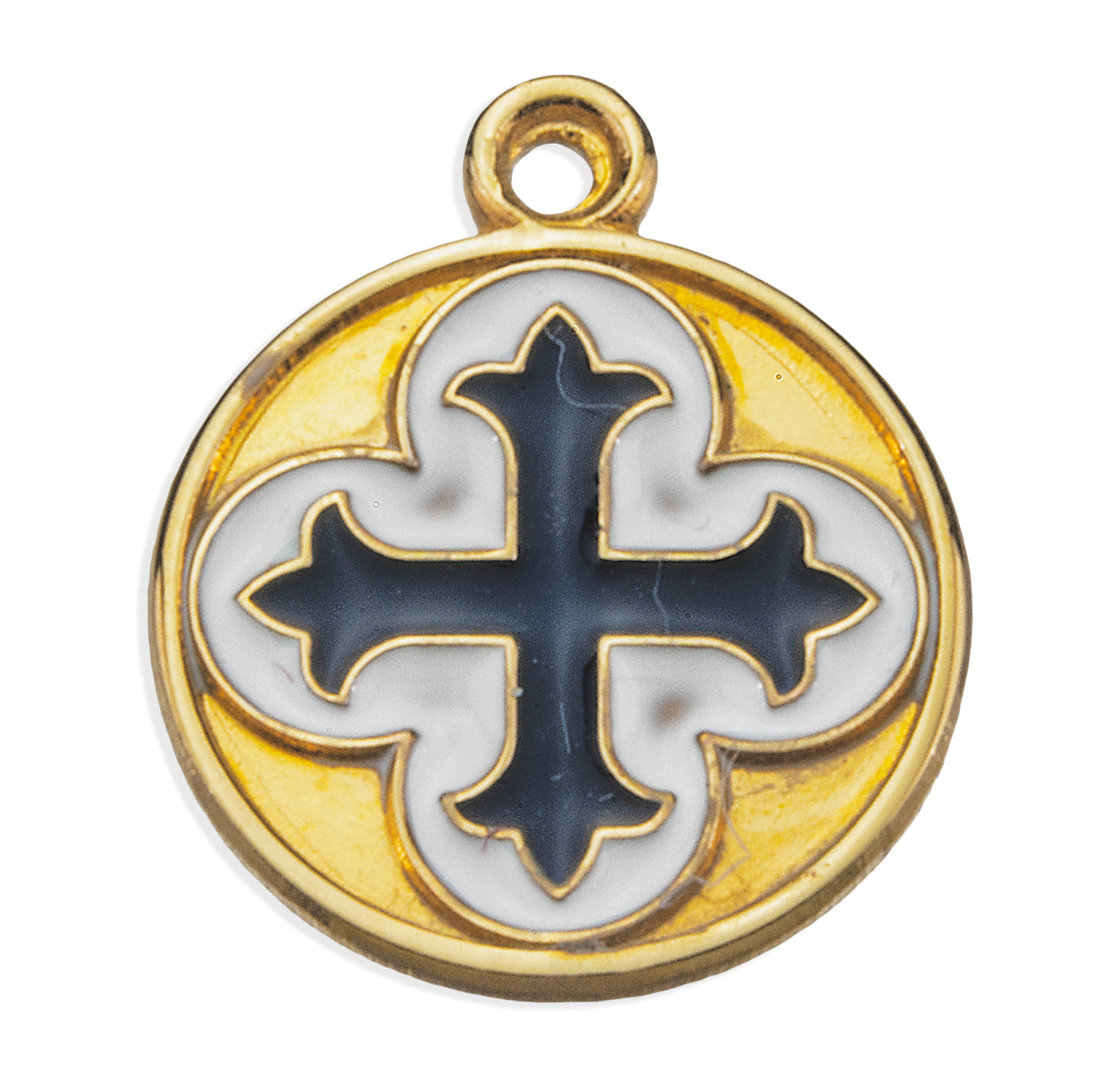 Gold Over Sterling Silver Cross on Clover with Blue and White Epoxy Necklace | 16kt Gold Plated .925 Silver