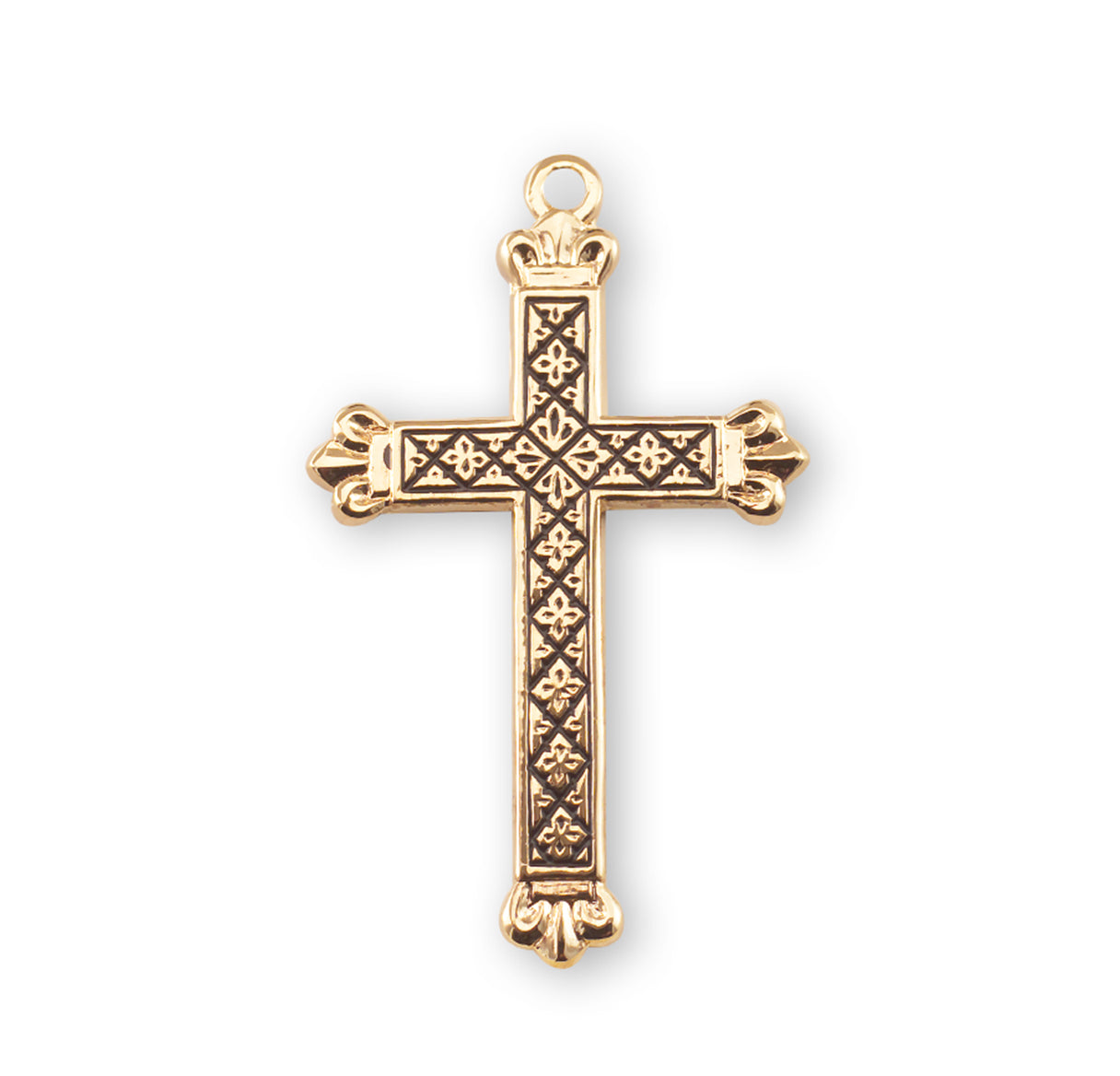 Gold Over Sterling Silver Cross with Black Enamel Design Necklace | 16kt Gold Plated .925 Silver