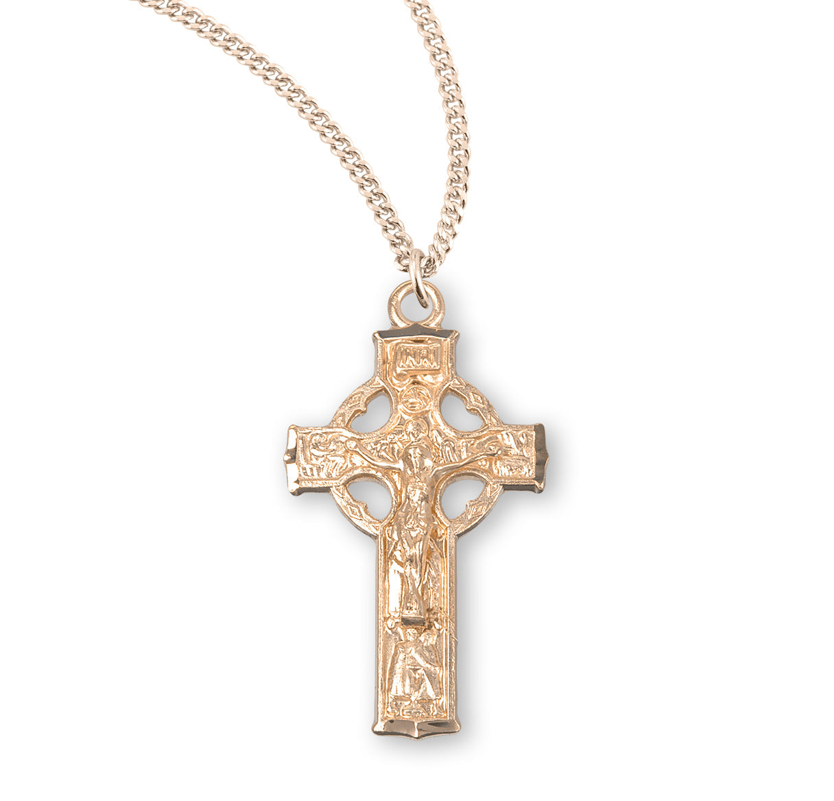 Gold Over Sterling Silver Celtic Crucifix Necklace | 16kt Gold Plated .925 Silver