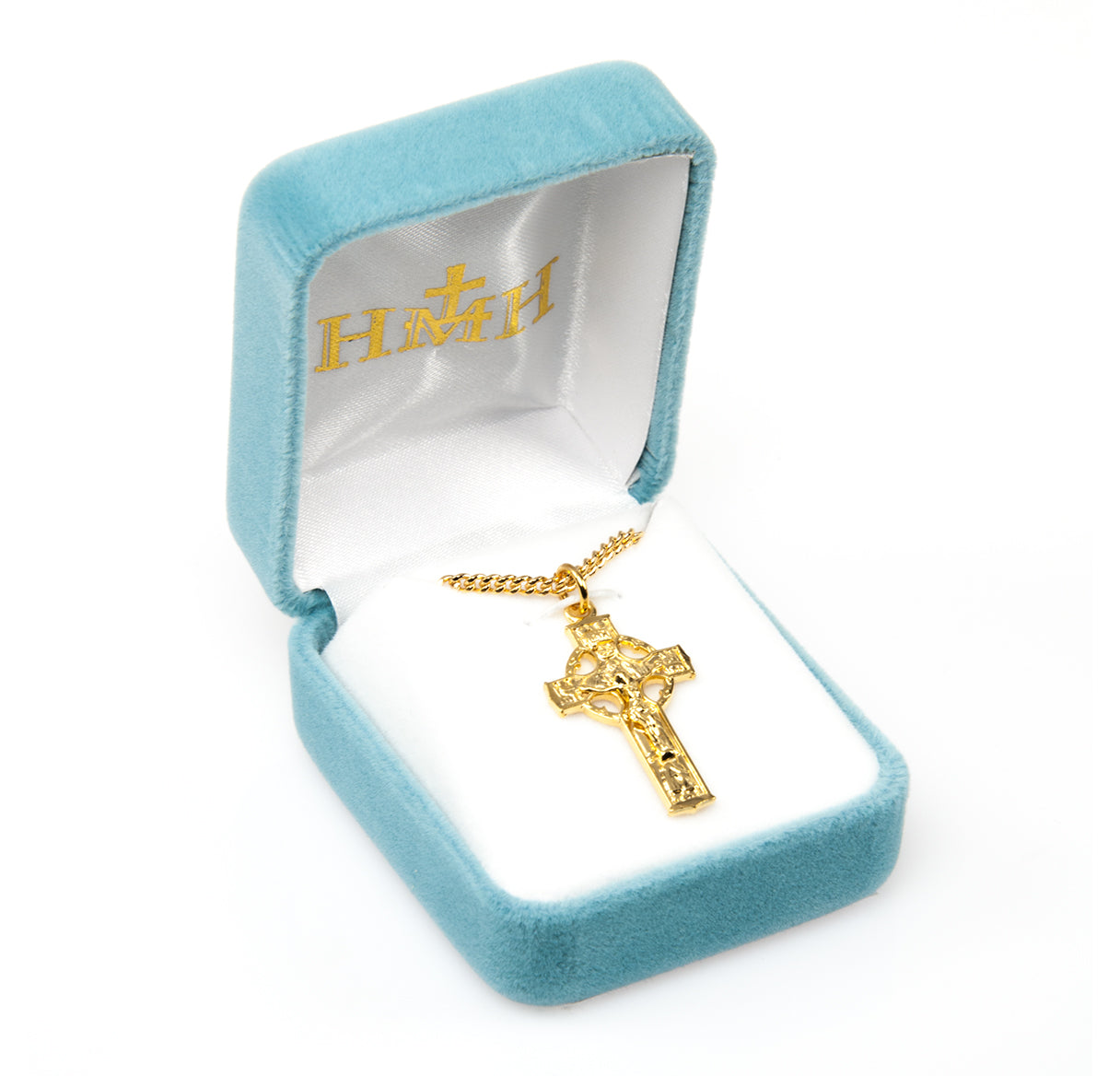 Gold Over Sterling Silver Celtic Crucifix Necklace | 16kt Gold Plated .925 Silver