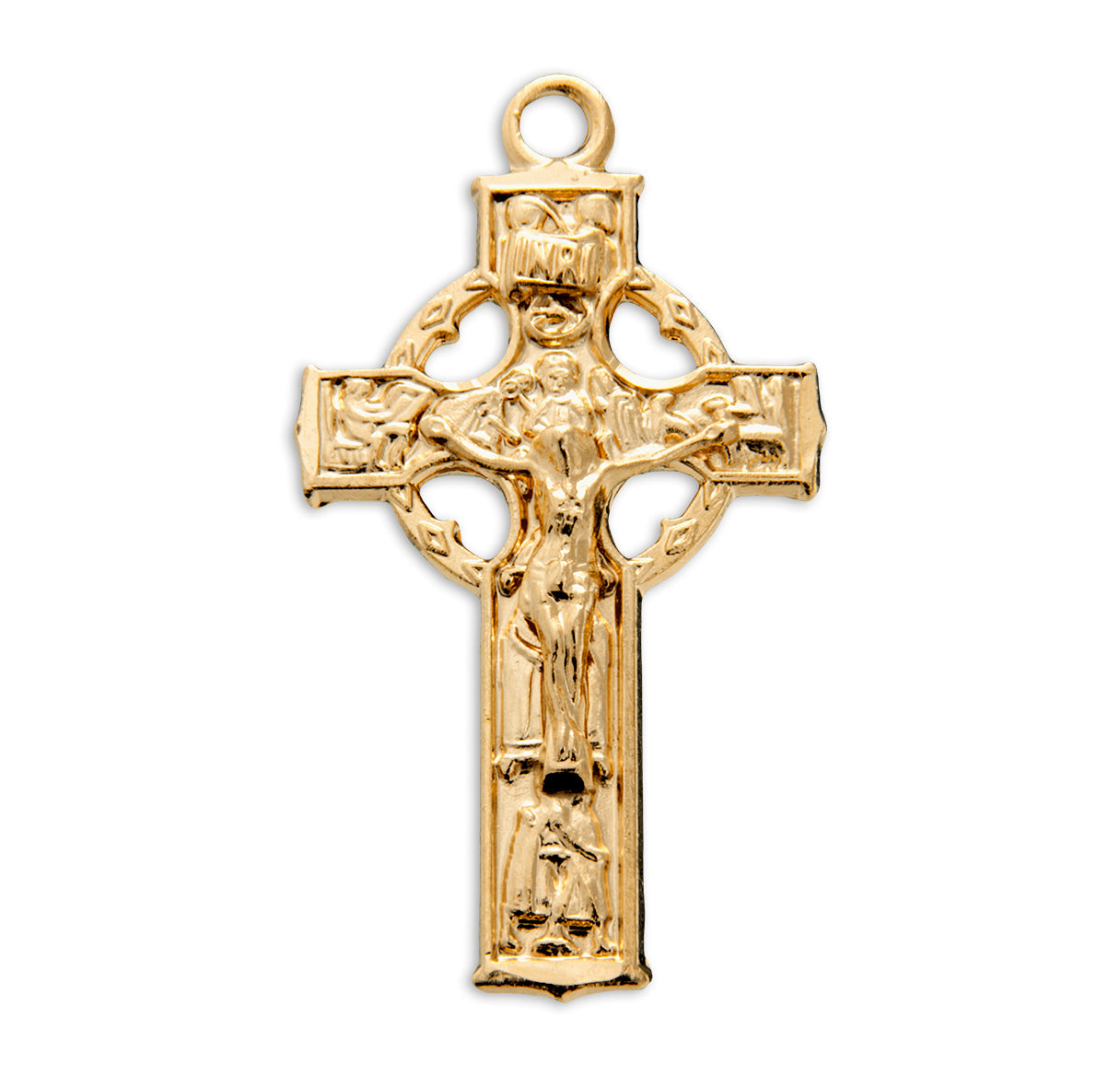 Gold Over Sterling Silver Celtic Crucifix Necklace | 16kt Gold Plated .925 Silver