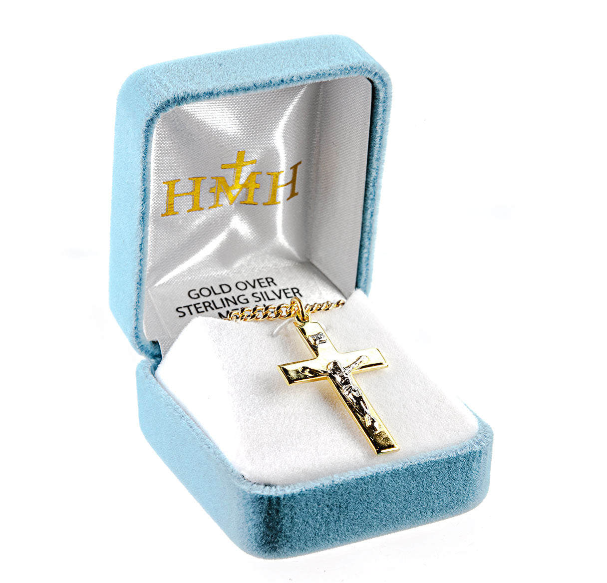 Gold Over Sterling Silver Two Toned Crucifix Necklace | 16kt Gold Plated .925 Silver