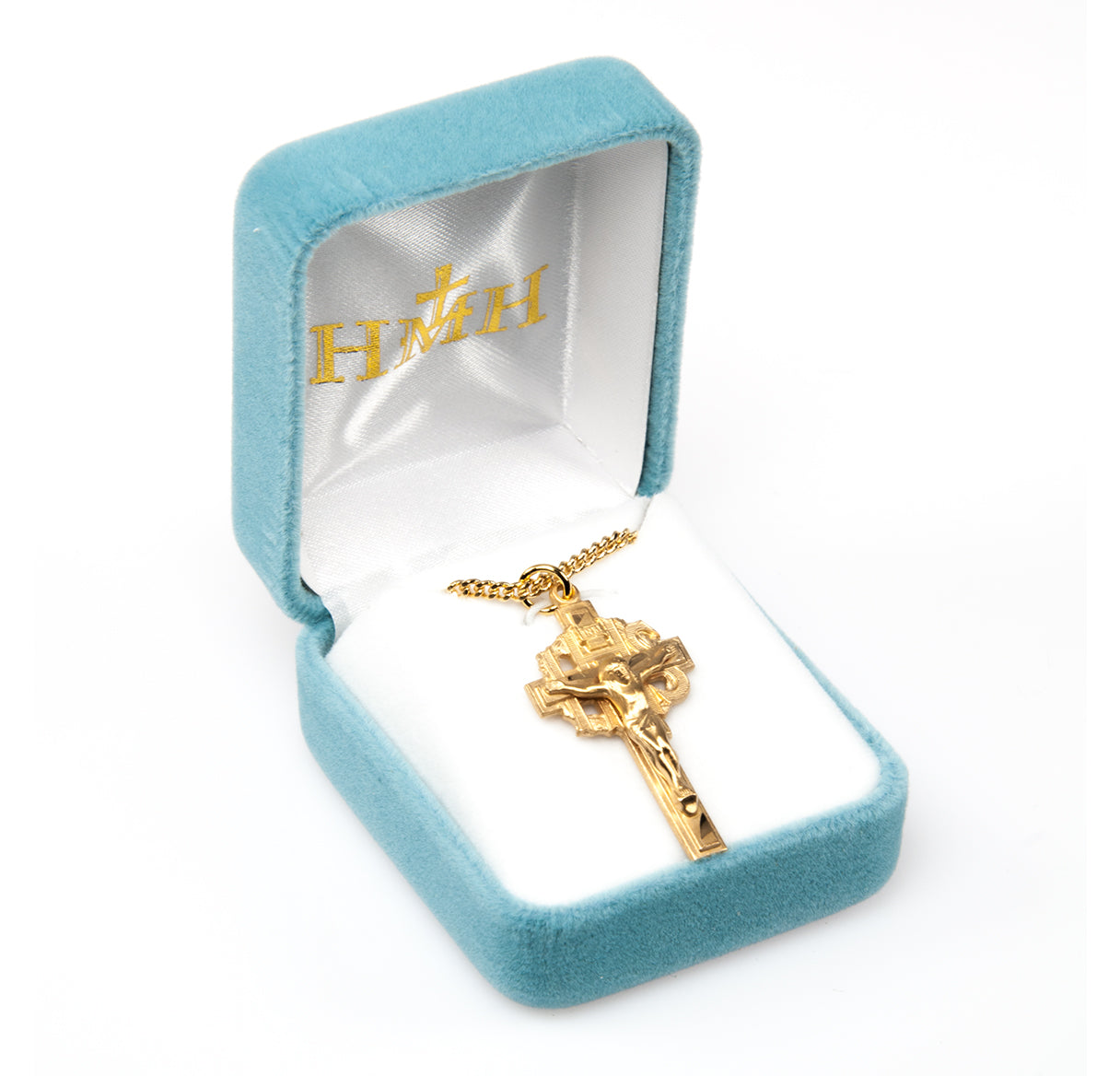 Pierced Gold Over Sterling Silver Crucifix Necklace | 16kt Gold Plated .925 Silver