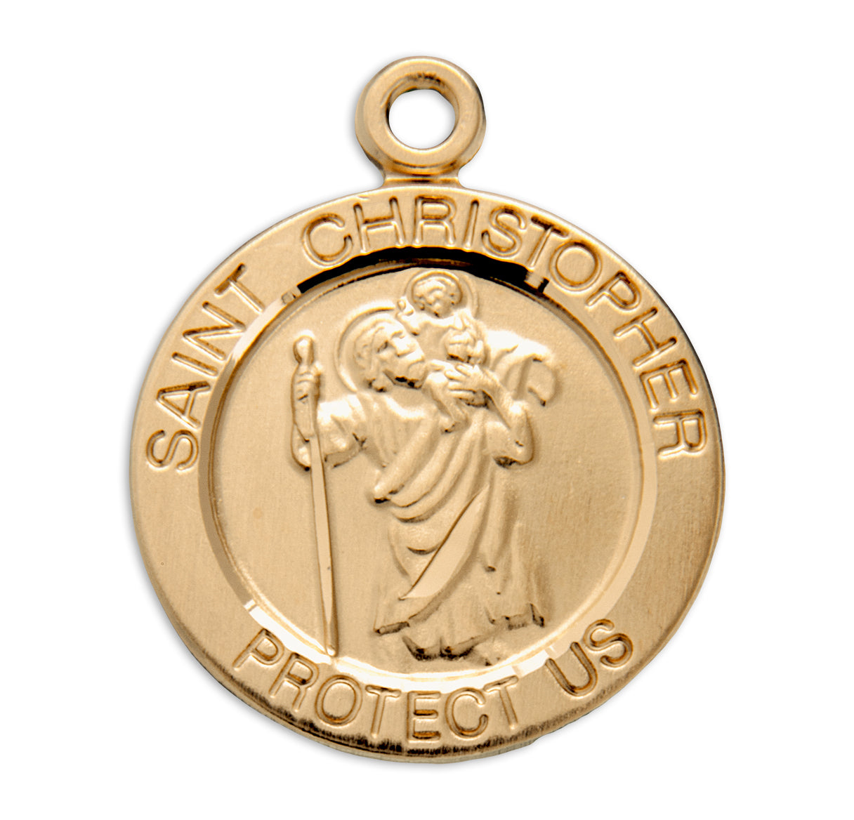 Patron Saint Christopher Round Gold Over Sterling Silver Medal Necklace | 16kt Gold Plated .925 Silver