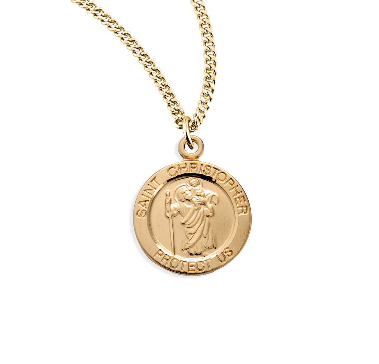 Patron Saint Christopher Round Gold Over Sterling Silver Medal Necklace | 16kt Gold Plated .925 Silver