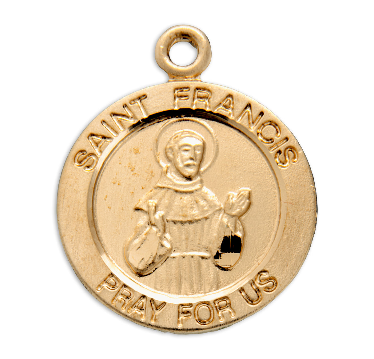 Patron Saint Francis of Assisi Round Gold Over Sterling Silver Medal Necklace | 16kt Gold Plated .925 Silver